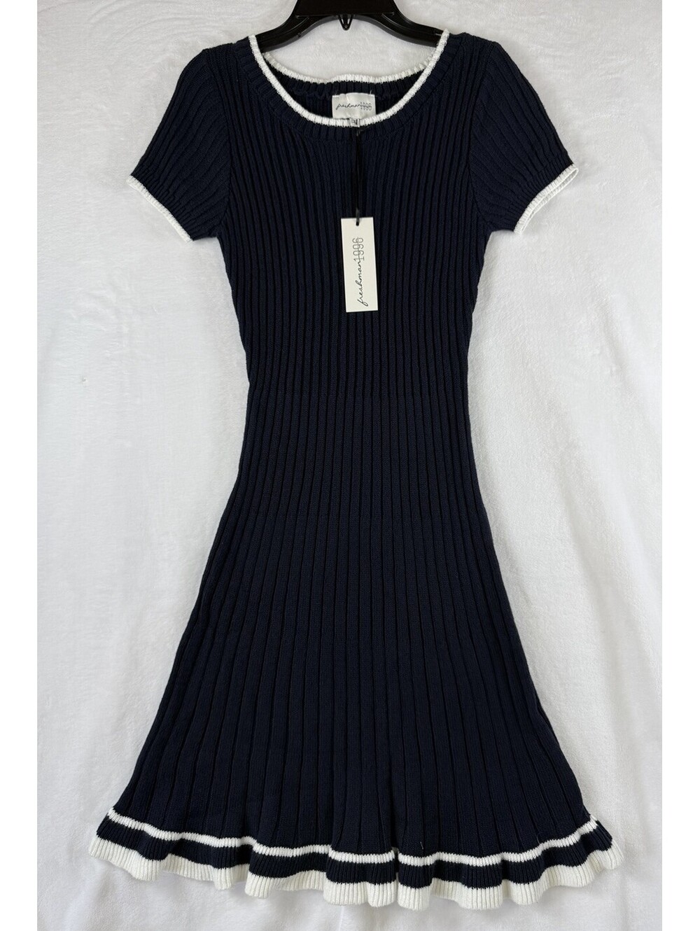 Freshman 1996 Sweater Dress Small Navy Blue Fit And Flare Short Sleeve New